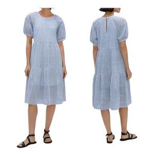 EVERLANE THE‎ TIERED EYELET MIDI DRESS BLUE / WHITE SIZE S, New with tag